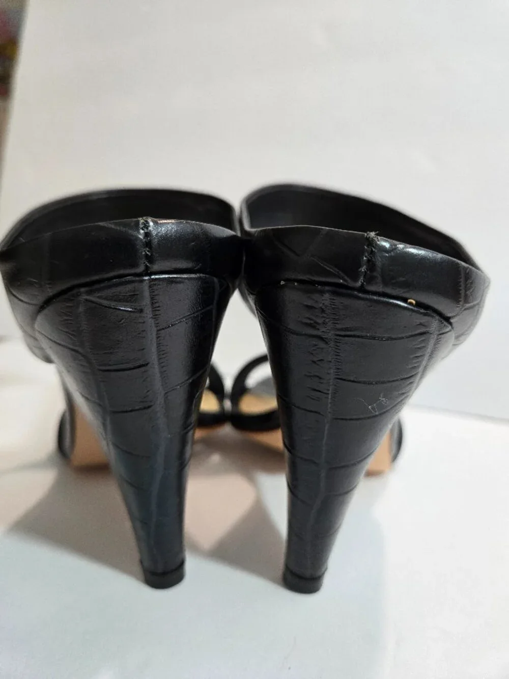 RAYE Black Gaze Croc-Embossed Double Strap Square Toe Slide Heels Size 8